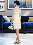 Kaiya Sheath/Column High Neck Knee-Length Lace Wedding Dress STIP0013781