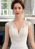 Khloe A-Line V-neck Sweep Train Chiffon Wedding Dress With Split Front STIP0013782