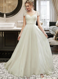 Angel A-Line V-neck Floor-Length Wedding Dress With Lace Beading Sequins STIP0013784