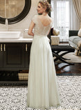 Angel A-Line V-neck Floor-Length Wedding Dress With Lace Beading Sequins STIP0013784