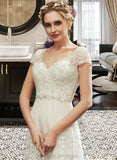 Angel A-Line V-neck Floor-Length Wedding Dress With Lace Beading Sequins STIP0013784