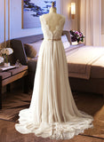 Martha A-Line V-neck Court Train Chiffon Wedding Dress STIP0013785