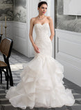 Lorna Trumpet/Mermaid Sweetheart Sweep Train Organza Lace Wedding Dress STIP0013786