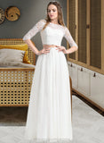 Mayra A-Line Scoop Neck Floor-Length Tulle Wedding Dress STIP0013787