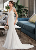 Dayanara Trumpet/Mermaid V-neck Court Train Chiffon Wedding Dress STIP0013788