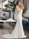 Dayanara Trumpet/Mermaid V-neck Court Train Chiffon Wedding Dress STIP0013788