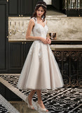 Pamela Ball-Gown/Princess Sweetheart Tea-Length Tulle Wedding Dress With Sequins STIP0013791