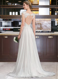 Kelsey A-Line V-neck Sweep Train Chiffon Wedding Dress With Beading Sequins STIP0013792