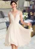 Jaiden A-Line V-neck Knee-Length Chiffon Lace Wedding Dress With Ruffle STIP0013794