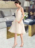 Jaiden A-Line V-neck Knee-Length Chiffon Lace Wedding Dress With Ruffle STIP0013794