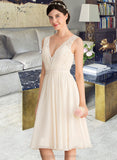 Jaiden A-Line V-neck Knee-Length Chiffon Lace Wedding Dress With Ruffle STIP0013794