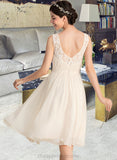 Jaiden A-Line V-neck Knee-Length Chiffon Lace Wedding Dress With Ruffle STIP0013794