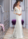 Miriam Trumpet/Mermaid V-neck Chapel Train Chiffon Wedding Dress With Beading Sequins STIP0013795