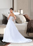 Tiffany Ball-Gown/Princess Strapless Chapel Train Satin Organza Wedding Dress With Lace Beading STIP0013796