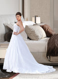 Tiffany Ball-Gown/Princess Strapless Chapel Train Satin Organza Wedding Dress With Lace Beading STIP0013796