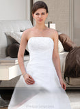 Tiffany Ball-Gown/Princess Strapless Chapel Train Satin Organza Wedding Dress With Lace Beading STIP0013796