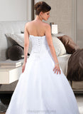 Tiffany Ball-Gown/Princess Strapless Chapel Train Satin Organza Wedding Dress With Lace Beading STIP0013796