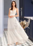 Abbie A-Line V-neck Floor-Length Wedding Dress With Sequins STIP0013797