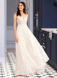 Abbie A-Line V-neck Floor-Length Wedding Dress With Sequins STIP0013797