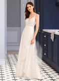 Abbie A-Line V-neck Floor-Length Wedding Dress With Sequins STIP0013797