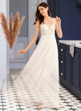 Abbie A-Line V-neck Floor-Length Wedding Dress With Sequins STIP0013797