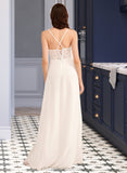 Abbie A-Line V-neck Floor-Length Wedding Dress With Sequins STIP0013797