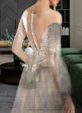 Samara Ball-Gown/Princess Illusion Chapel Train Wedding Dress With Sequins STIP0013798