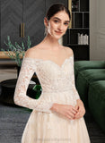 Samara Ball-Gown/Princess Illusion Chapel Train Wedding Dress With Sequins STIP0013798