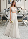 Priscilla A-Line Scoop Neck Floor-Length Chiffon Wedding Dress With Beading Sequins STIP0013799