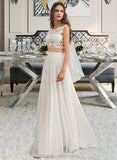 Priscilla A-Line Scoop Neck Floor-Length Chiffon Wedding Dress With Beading Sequins STIP0013799