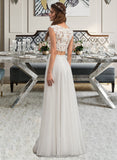 Priscilla A-Line Scoop Neck Floor-Length Chiffon Wedding Dress With Beading Sequins STIP0013799