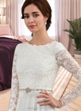 Lacey A-Line Scoop Neck Court Train Chiffon Wedding Dress With Beading STIP0013800