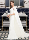 Eliza Sheath/Column One-Shoulder Floor-Length Stretch Crepe Wedding Dress STIP0013801