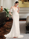 Hallie Trumpet/Mermaid V-neck Chapel Train Wedding Dress With Beading Sequins STIP0013802