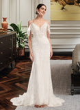 Hallie Trumpet/Mermaid V-neck Chapel Train Wedding Dress With Beading Sequins STIP0013802