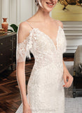 Hallie Trumpet/Mermaid V-neck Chapel Train Wedding Dress With Beading Sequins STIP0013802