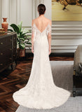 Hallie Trumpet/Mermaid V-neck Chapel Train Wedding Dress With Beading Sequins STIP0013802