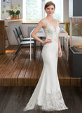 Jacquelyn Trumpet/Mermaid V-neck Court Train Stretch Crepe Wedding Dress STIP0013803