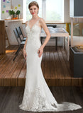 Jacquelyn Trumpet/Mermaid V-neck Court Train Stretch Crepe Wedding Dress STIP0013803