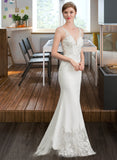 Jacquelyn Trumpet/Mermaid V-neck Court Train Stretch Crepe Wedding Dress STIP0013803