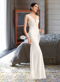 Alina Sheath/Column V-neck Court Train Wedding Dress With Sequins STIP0013807