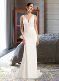 Alina Sheath/Column V-neck Court Train Wedding Dress With Sequins STIP0013807