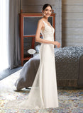 Alina Sheath/Column V-neck Court Train Wedding Dress With Sequins STIP0013807