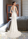 Alina Sheath/Column V-neck Court Train Wedding Dress With Sequins STIP0013807