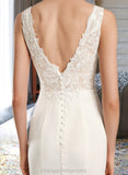 Alina Sheath/Column V-neck Court Train Wedding Dress With Sequins STIP0013807