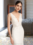 Alina Sheath/Column V-neck Court Train Wedding Dress With Sequins STIP0013807