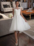 Gloria A-Line Illusion Asymmetrical Tulle Wedding Dress With Ruffle STIP0013808