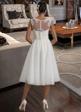 Gloria A-Line Illusion Asymmetrical Tulle Wedding Dress With Ruffle STIP0013808