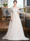 Savanna Ball-Gown/Princess V-neck Court Train Tulle Wedding Dress With Beading Appliques Lace Sequins Bow(s) STIP0013809