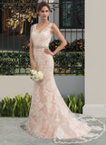 Britney Trumpet/Mermaid V-neck Chapel Train Tulle Lace Wedding Dress With Beading STIP0013810